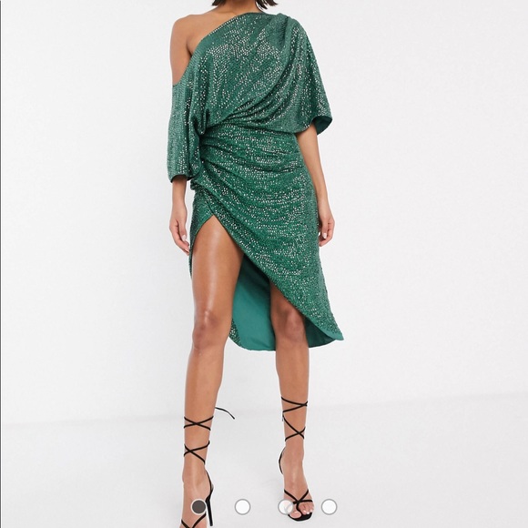ASOS EDITION drape asymmetric midi dress in sequin - Picture 2 of 4